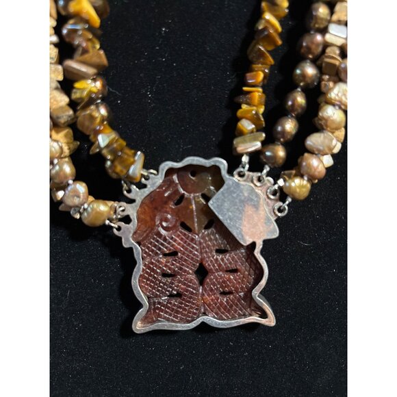 Multi-Strand 18" Sterling silver Necklace W/ Bronze Pearls Tigers Eye Jasper & C - Picture 10 of 12